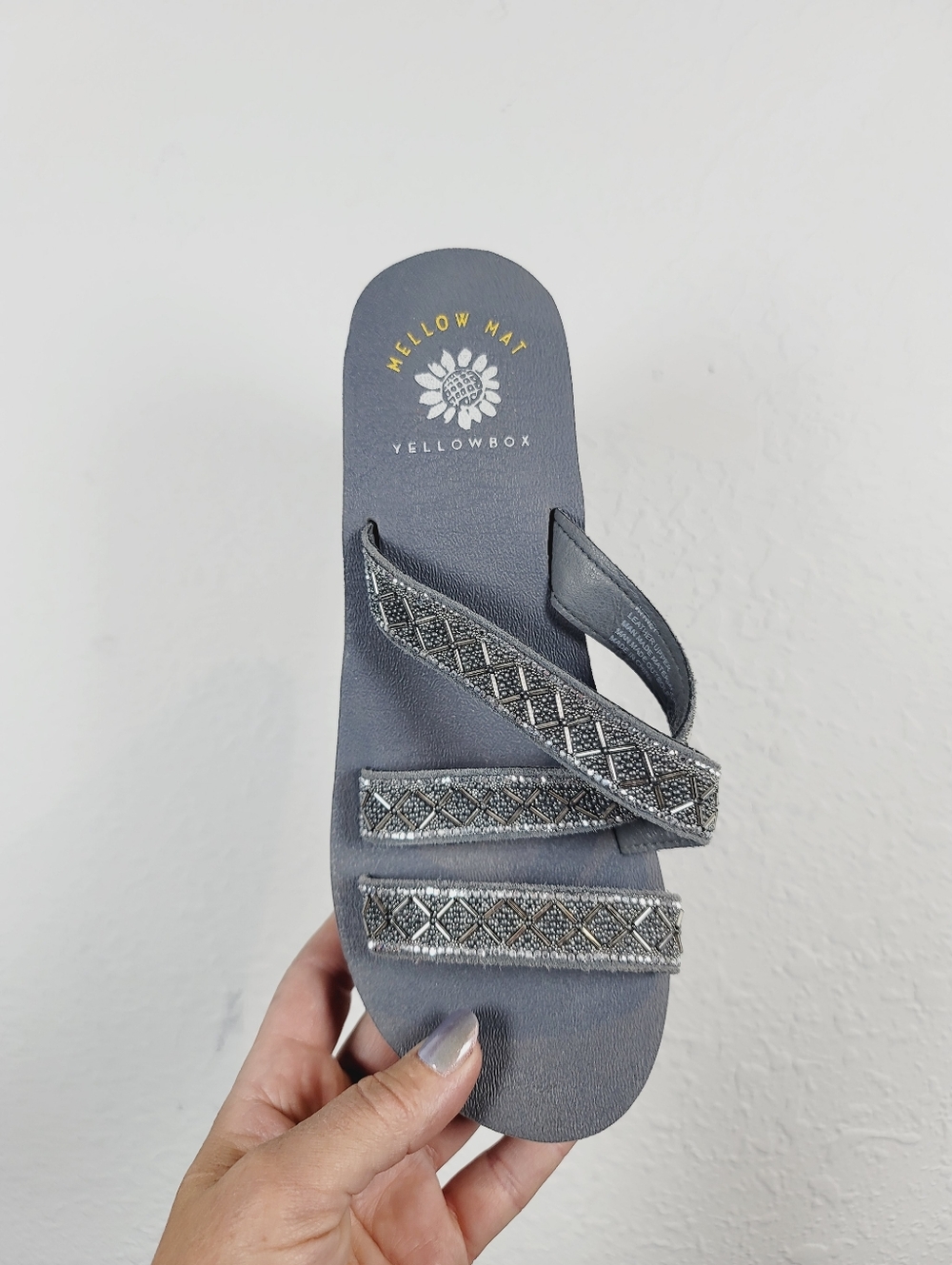 Yellowbox Mellow Mat Beaded Gray Slide Sandals, Size 7